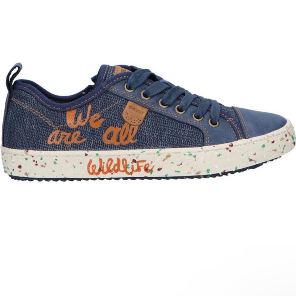 Geox Kids' Denim Blue and Tan Sneakers us10.5 eu28​